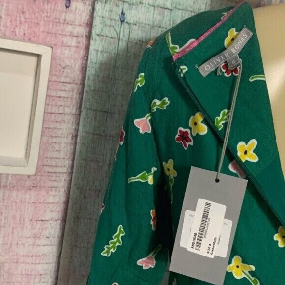 Long Sleeve Teacher Fashion Floral Print Sheath Knee Length Green Daisy Dress - Picture 8 of 9